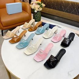 New fashion women's slippers luxury designer high heels transparent rubber jelly sandals triangle letter flip-flops solid Colour leather retro 36-42