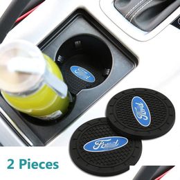 Vehicle Heating Cup 2 Pcs 2.75 Inch Car Interior Accessories Anti Slip Cup Mat For Ford Focus Kuga Fusion Mondeo Fiesta Transit Musta Dh6Cv