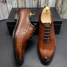 Men's Formal Shoes Genuine Leather Luxury Handmade Crocodile Pattern Oxford Business Wedding Party Lace-up Dress Shoes for M