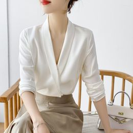 Women's Blouses Long Sleeve White Blouse Tops Women V-Neck Chiffon Shirt Blusas Mujer De Moda 2022 Femme 122E