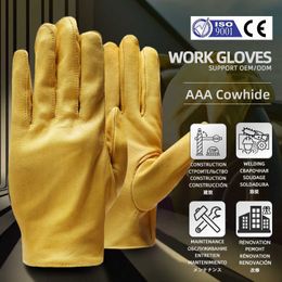 Cycling Gloves QIANGAF Cowhide Work Mechanic Drivers Gardening Household ather Working Safety Protection Mens Whosa 130NP L221024