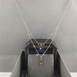 Chains Original Luxury Jewellery Brand Necklace For Women. Double Layer Design Stone Can Be Moved. Free Light Bag Set