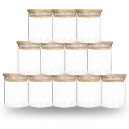 DIY Sublimation 6oz Tumbler Glas Dose mit Bambusdeckel Kerzenglas Lebensmittel Lagerbehälter Clear Frosted Home Küchenbedarf tragbarer Wly935