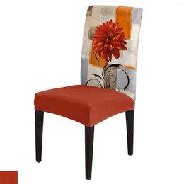 Chair Covers Dahlia Oil Painting Abstract Plant Flower Orange Cover Dining Spandex Stretch Seat Home Office Case Set