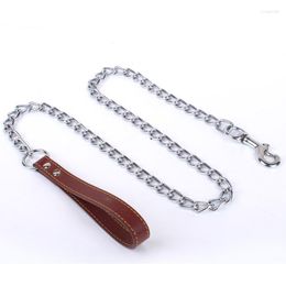 Dog Collars Stainless Steel Pet Chain For Small Medium Leash Handle Leads PU Leather Iron Anti-Bite Metal