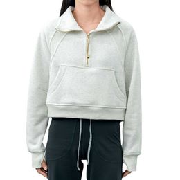 Lu-022 Scuba Half Zipper Hoodies femininos com gola alta, pulôver, gola alta, casaco de pelúcia solto, jaqueta de ioga