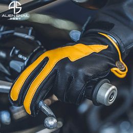 Cycling Gloves Motorcyc Genuine ather Retro Yellow Touchscreen Riding Protective Full Finger Guantes Moto L221024