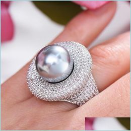 Wedding Rings Wedding Rings Trendy Round Pearl Statement For Women Cubic Zircon Finger Beads Charm Ring Bohemian Beach Jewellery Gifts Dhclr