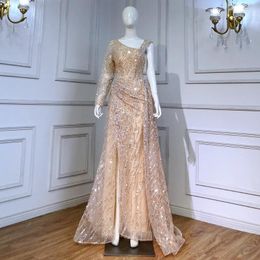 Party Dresses Serene Hill Peach Mermaid Elegant Evening Gowns 2022 Beaded Luxury Overskirt For Women LA71527
