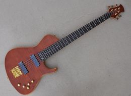 5 Strings Brown Neck Through Body Electric Bass Guitar with Rosewood Fretboard 24 Frets Can be Customized