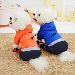 Dog Apparel Pet Clothes Waist Adjustable Hooded Four Leg Pants Winter Warm Puppy Coat Jacket For Yorkshire Teddy Dogs Costume