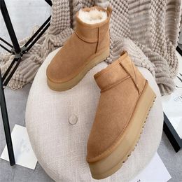 2022 Winter Ultra Mini Platform Designer Designer Angle Snow Fur Boot Brown Australia Теплые пинетки для женщины настоящая кожа Eu35-42