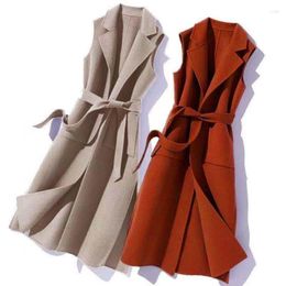 Women's Vests Women's Western Woolen Waistcoat Mid-length Autumn Winter Small Korean Style Loose Windbreaker Long Vest Sleeveless Jacket