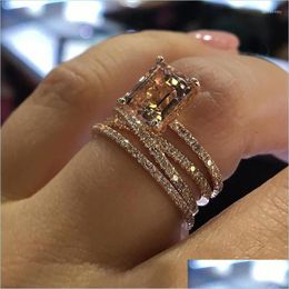 Wedding Rings Wedding Rings Square Champagne Cubic Zirconia For Women Sparkly Crystals Finger Engagement Female Jewellery Anel Giftwed Dhgdw