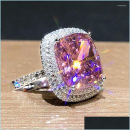 Wedding Rings Wedding Rings Huitan Personality Big Pink Cubic Zirconia For Women Romantic Bridal Marriage Ceremony Party Fashion Jew Dh80M