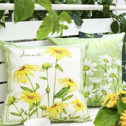 Pillow Nordic Daisy Cover 45x45cm Floral Printed Cotton Linen Decorative Pillows For Couch Living Room Home Decor