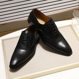 2022 New Genuine Leather Men's Dress Shoes Handmade Office Business Wedding Blue Black Luxury Lace Up Formal Oxfords Mens Sh