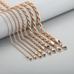 Rose Gold-Plated Singapore Twist Chain Rope Chain Necklace Stainless Steel Chains for Women Mens 2/2.4/4/6/8mm Wide 24 Inch