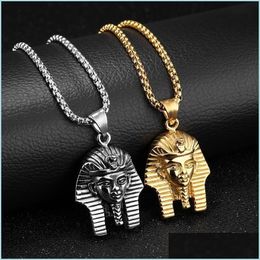 Pendant Necklaces Hip Hop Rock Gold Sier Colour Stainless Steel Egyptian Pharaoh Tutankhamun Necklace For Men Jewerly With 24Inch Chai Dhibr