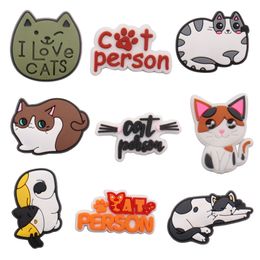 Wholesale 100Pcs PVC Kawaii Animal I Love Cats Person Sandals Buckle Shoe Charms Boys Girls Decorations For Button Clog Backpack