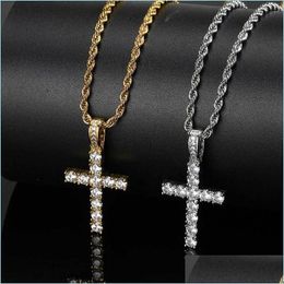 Pendant Necklaces Mens Cross Diamond Pendant Fl Of Zircon Solid Et See Detial Designer Chain Necklace Choker European American Orname Dhrfp