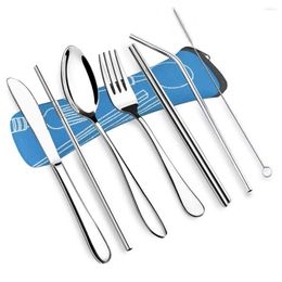 Dinnerware Sets Fashion Cutlery Set Travel Camping Reusable Silverware And Metal Straw Spoon Fork Chopsticks Portable Box