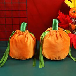 Gift Wrap 10/20Pcs Halloween Candy Bags Velvet Pumpkin Biscuit Packing With String Kids Favor Bag Party Decor Supplies