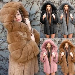 Women Faux Fur Coat 2022 Winter Jacket Thicken Warm Snow Waterproof Luxury Long Coat