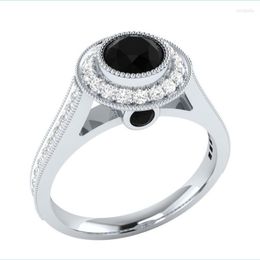 Wedding Rings Wedding Rings Classic White Gold Round Cut Black Zircon Ol Exquisite Simple Crystal Lovers Jewellery Giftswedding Brit22 Dhc3C