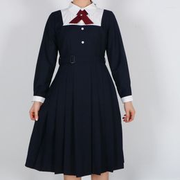 Clothing Sets School Dresses For Girls White Long-sleeved Shirt With Tie Navy Blue Pleated Dress Jacket Uniform Suit Anime Form Costume