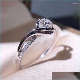 Wedding Rings Wedding Rings Prevent Allergy 100 Genuine Tibetan Sier 925 Ring Never Fade Luxury 18K White Gold Color Prong Setting Z Dh6Ez