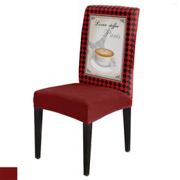 Chair Covers Plaid Coffee Eiffel Tower Love Dining Cover 4/6/8PCS Spandex Elastic Slipcover Case For Wedding Home Room