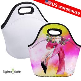 US warehouse Printing Portable Washable Lunch Bag Tote Handbag Meal Picnic Bags Thermal Insulated Cooler Bag Neoprene