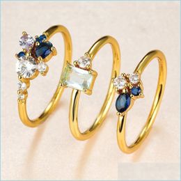 Wedding Rings Wedding Rings Cute Female White Blue Crystal Ring Set Yellow Gold Colour For Women Luxury Bride Round Square Oval Engag Dhbux