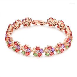 Link Bracelets Copper Micro Inlay Flower Shape Zircon Bracelet CZ Pendant Clothing Accessories Luxury Delicate Jewellery Gifts For Women