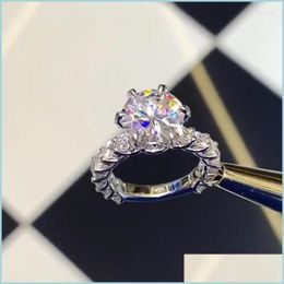 Wedding Rings Wedding Rings Sier Plated Large Zircon Womens Ring Jewellery Fashion High Quality Colour With Rhinestones Engagement Gift Dhzyv