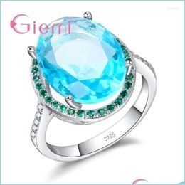 Wedding Rings Wedding Rings Women Female Fashion Luxury Ring Inset Blue/Green Austrian Crystal 925 Sterling Sier Oval Pattern Jewelry Dh8Qd