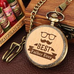 Pocket Watches Bronze Father Ever Quartz Wooden Watch With 30cm Waistcoat Chain FOB Steampunk For Dad On Father's Birthday Gifts