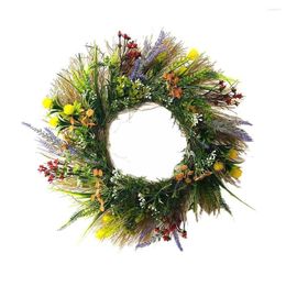 Decorative Flowers 40cm Artificial Wildflowers Wreath Door Lavender Spring Round For The Front Home Wall Garland Dec H4g6