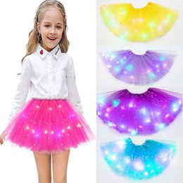 Fashion Festive Party Favor Children's fluffy skirt Birthday party mesh LED light Tutu Skirt Luminous Princess Dress LT031