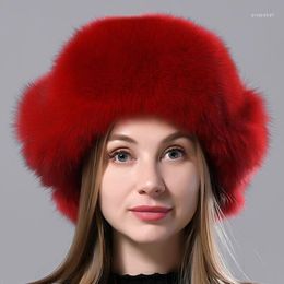 Berets Winter Warm Aviation Hat Natural Fur With Ears Female Fluffy Tail Fashion Leather