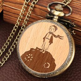 Pocket Watches Quartz Watch Classic Movie Boy Engraved Wood Case Vintage FOB Chain Pendant Decorative Gifts For Kids