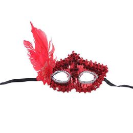 Women Girls Feather Masquerade Eye Mask Sequins Prom Halloween Party Cosplay Costume Wedding Decoration Props Half Face Eyes RRA141