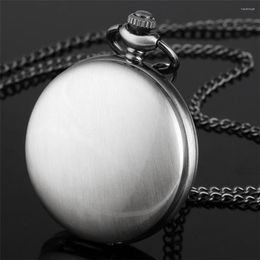 Pocket Watches Vintage Grey Smooth Full Quartz Watch Arabic Numerals Display Minimalist Antique Pendant Clock With Chain 2022