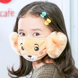 Child Cartoon Bear Face Mask Cover Plush Ear Protective Thick Warm Kids Mouth Masks Winter Mouth Muffle Earflap For Kids RRC98