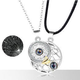 Chains 100 Languages I Love You Projection Magnetic Couple Necklaces Sun Moon Pendant Necklace Women Men Lovers Valentine's Day Gift