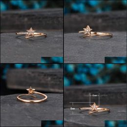 Wedding Rings Wedding Rings Crystals Star For Women Fashion Jewellery Shiny Cubic Zircon Rose Gold Engagement Female Anel Party Giftwe Dhstx