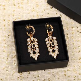 2022 Luxury quality Charm drop earring with diamond and leaf shape in 18k gold plated have box stamp PS3427A