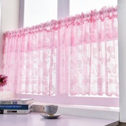 Curtain Solid Lace Short Tulle Curtains For Kitchen Bathroom Cafe White Pink Purple Window Valance Ready Made Screening Decor