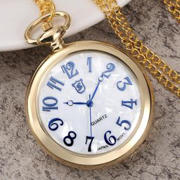 Pocket Watches Luxury Gold Pendant Watch Japanese Quartz Movem Modern Arabic Number Analog Clock Men Women Fashion Necklace Unisex Gift